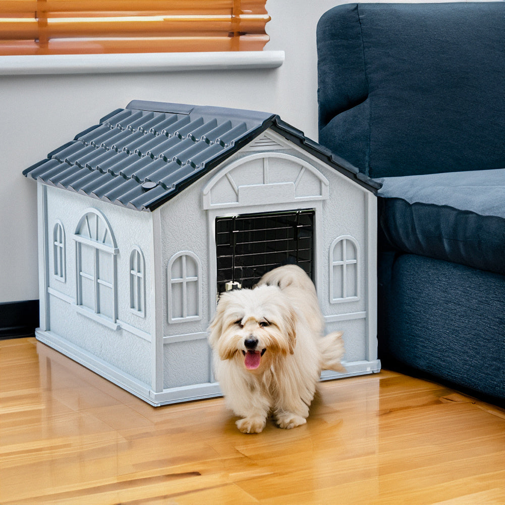 Grey Large Plastic Dog House Kennel with Steel Door Bathroom Deco