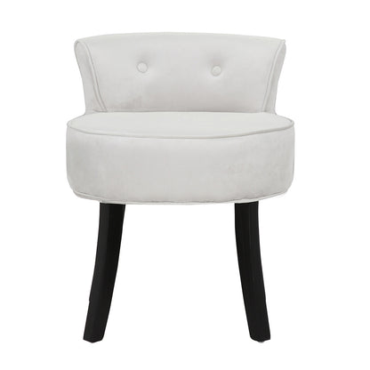 Velvet Vanity Stool Soft Seat Low Back with Black Wooden Legs