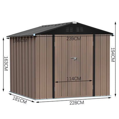 8ft x6ft Brown Metal Garden Shed Garden Storage