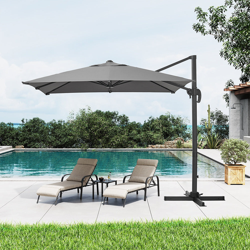 2.5M Dark Grey Garden Roma Tilting Aluminium Cantilever Parasol With Cross Base