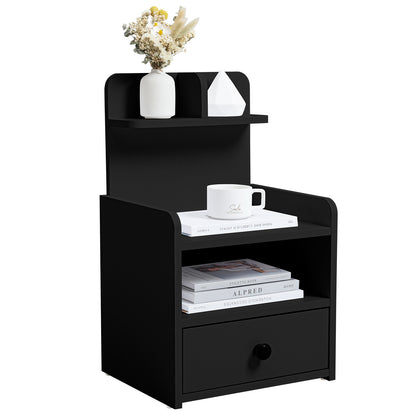 Wood Black Bedside Table Nightstand With Drawers