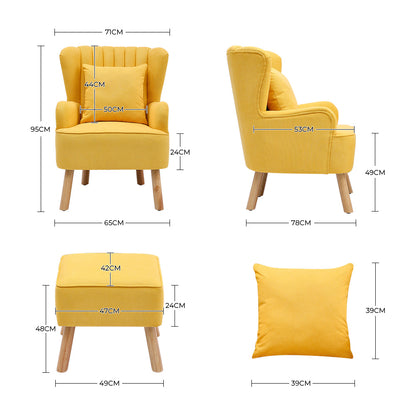 Yellow Upholstered Wingback Armchair and Footstool Set