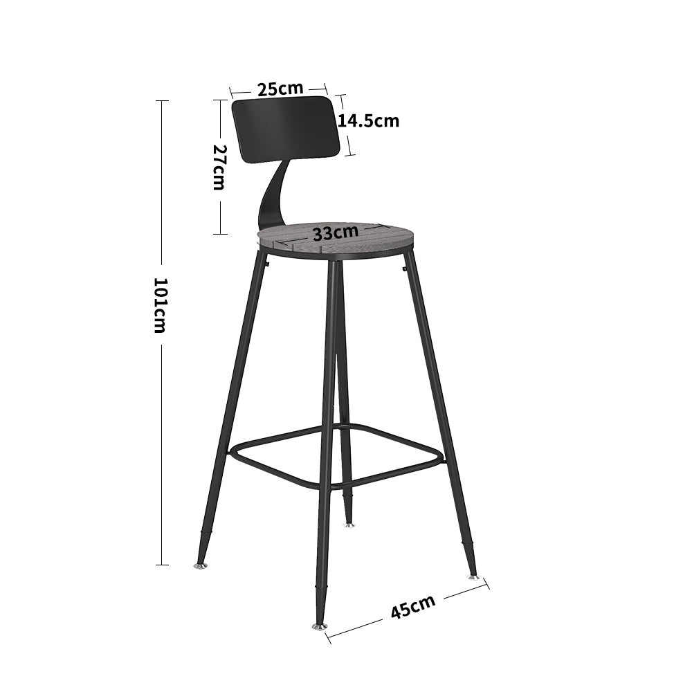 Grey Set of 2 Round Counter Height Bar Stool with Backrest