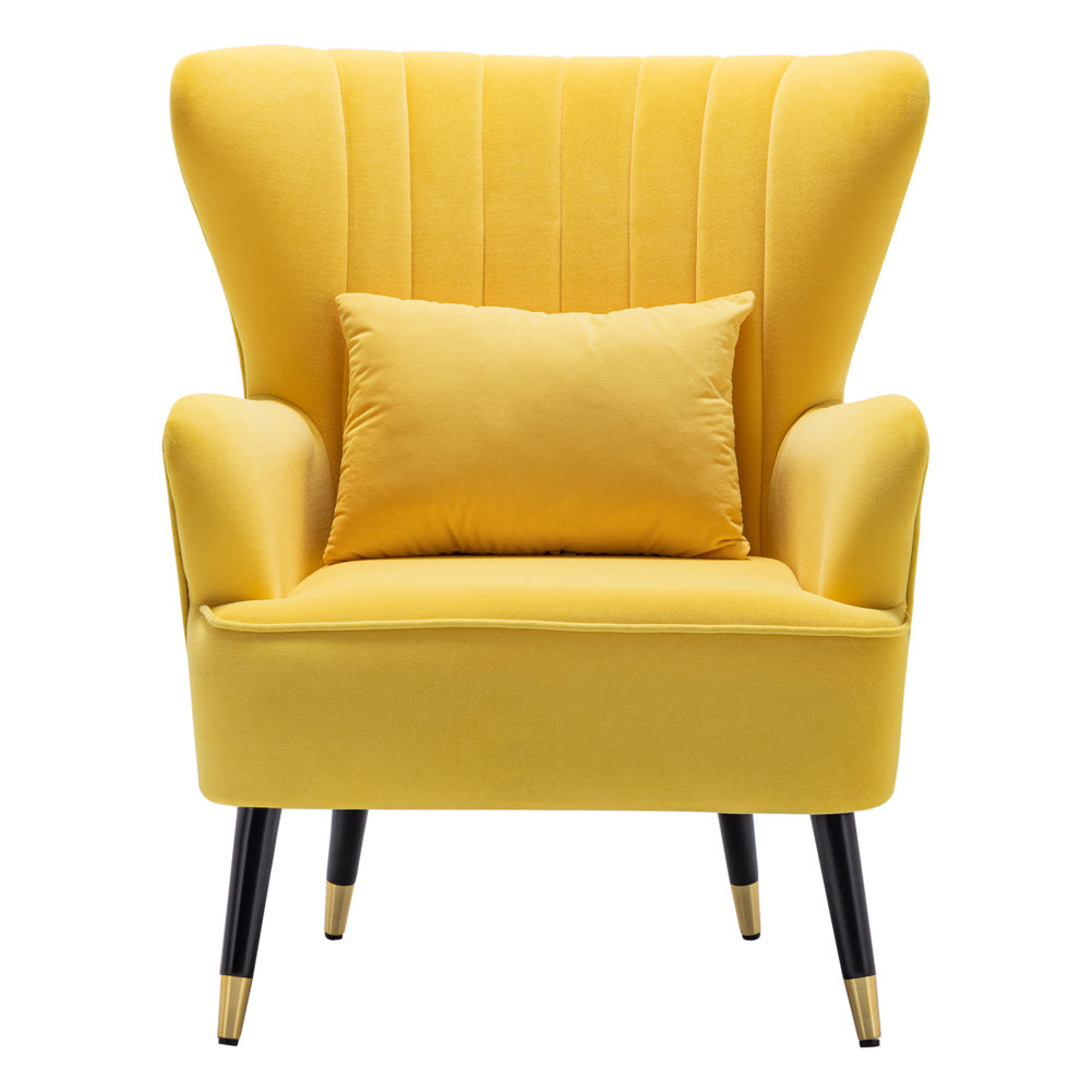 Occasion Velvet Wingback Armchair with Lumbar Pillow Yellow