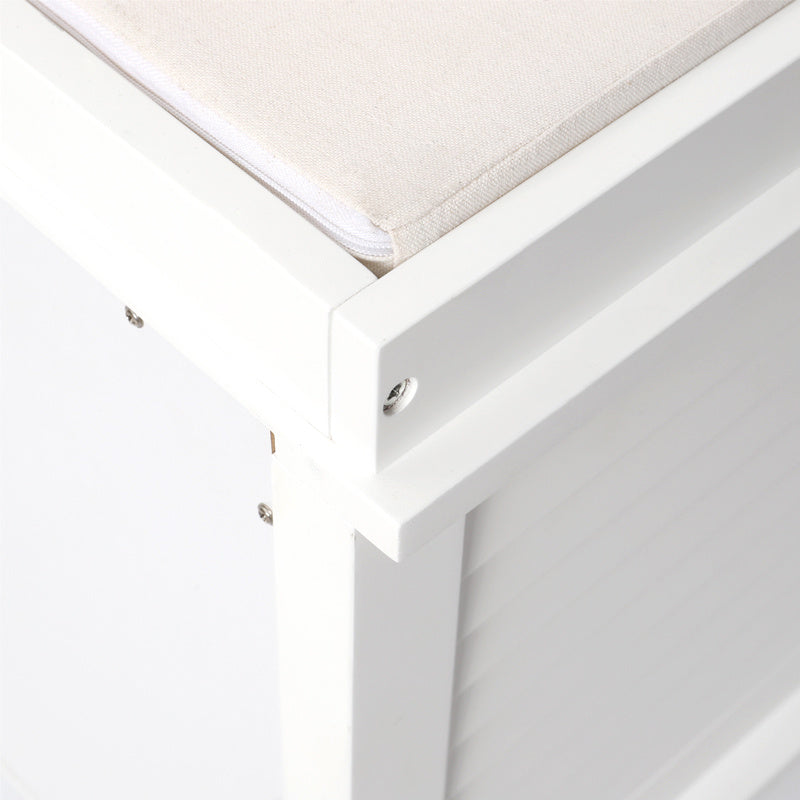 White Shutter Door Shoe Cabinet Storage Bench