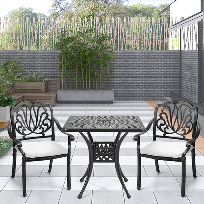 Black Set of 3 Cast Aluminum Outdoor Table and Chair