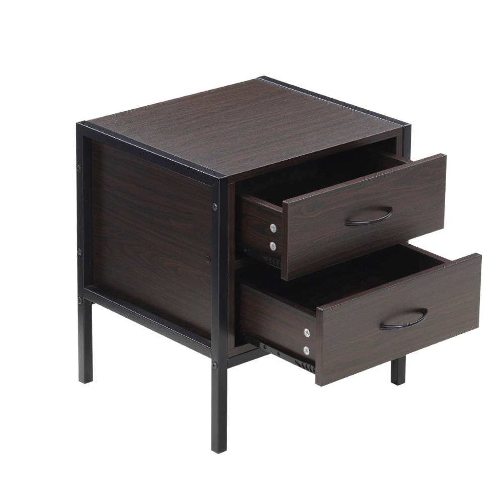 Dark Brown Retro Style Wooden Bedside Cabinet with 2 Drawers