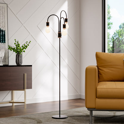 Black Modern Industrial 3 Lights Floor Lamp