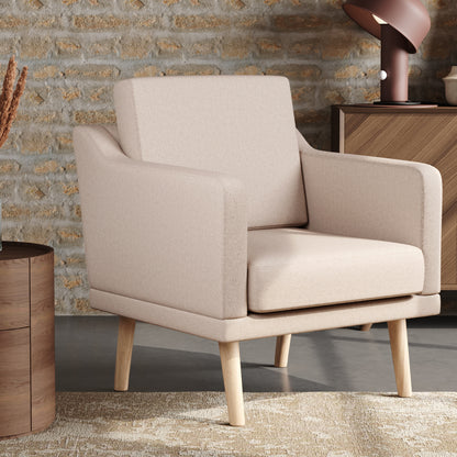 Beige Linen Upholstered Padded Armchair