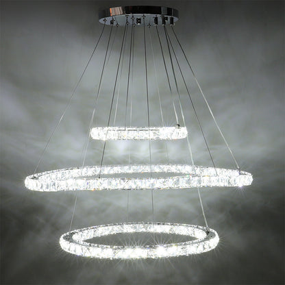 White LED Chandelier Lamp Wire Pendant Crystal Ceiling Lights, 30+50+70CM