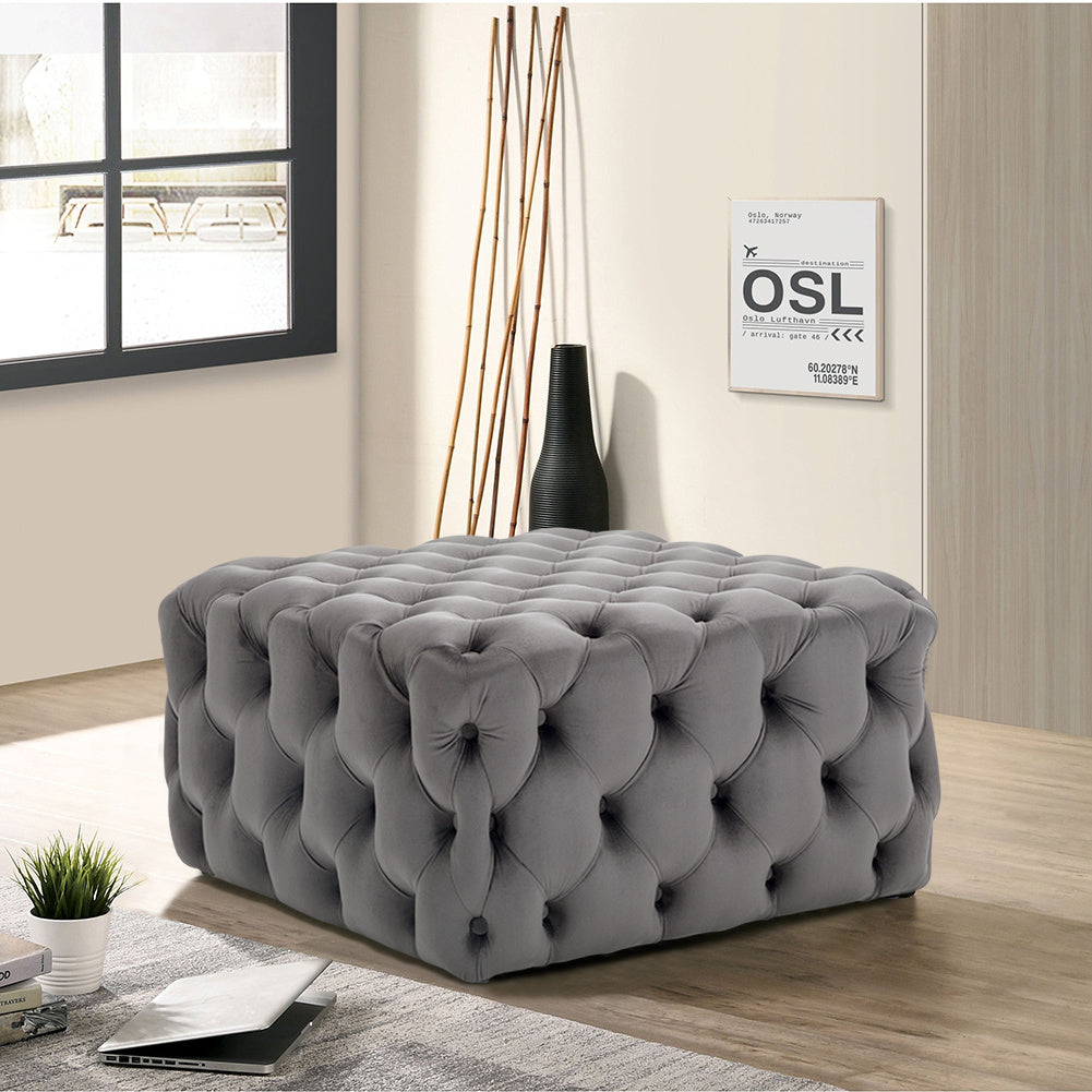 Square Grey Velvet Upholstered Ottoman Seat/ Footstool/ Table