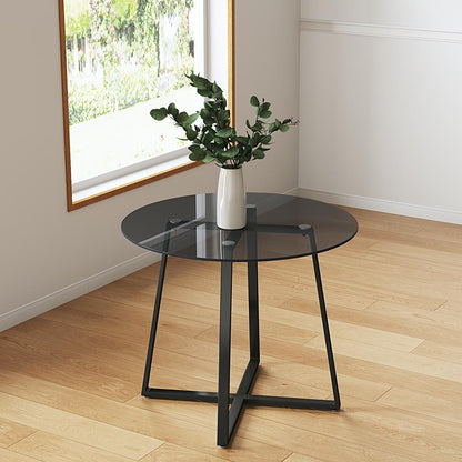 Modern Round Dining Table with Tempered Glass Top