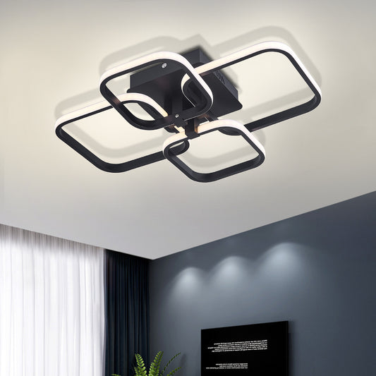 Modern Square LED Ceiling Lamp Chandelier Light Black Frame4 Head Dimmable