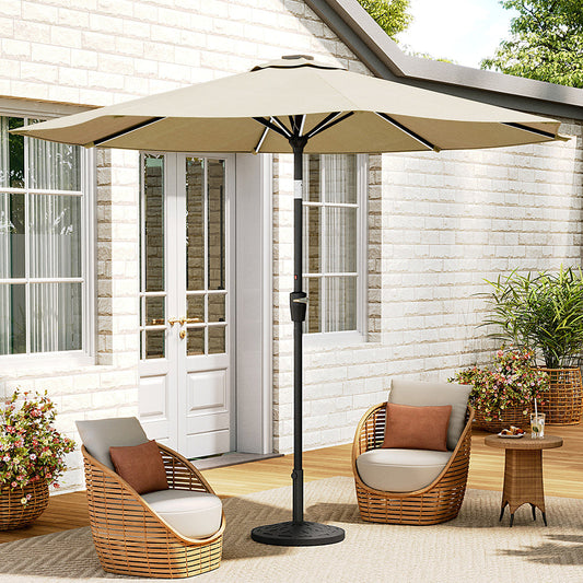 3M Large Garden LED Parasol Outdoor Umbrella with Light Sun Shade Crank Tilt with 14KG Round Base, Beige