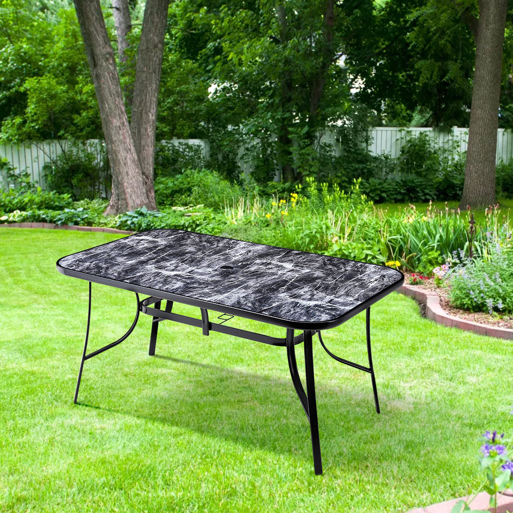 Black Rectangular Garden Tempered Glass Marble Coffee Table