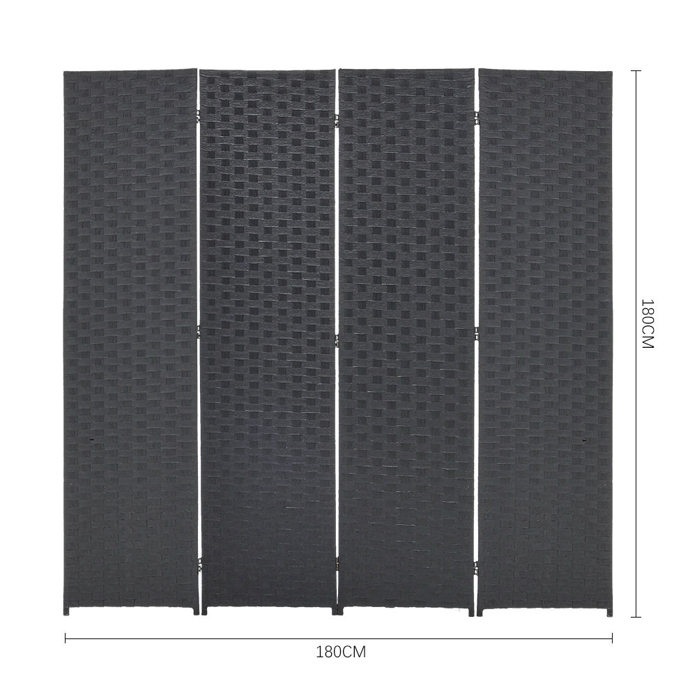 Black Woven Fiber 4 Panel Folding Room Divider