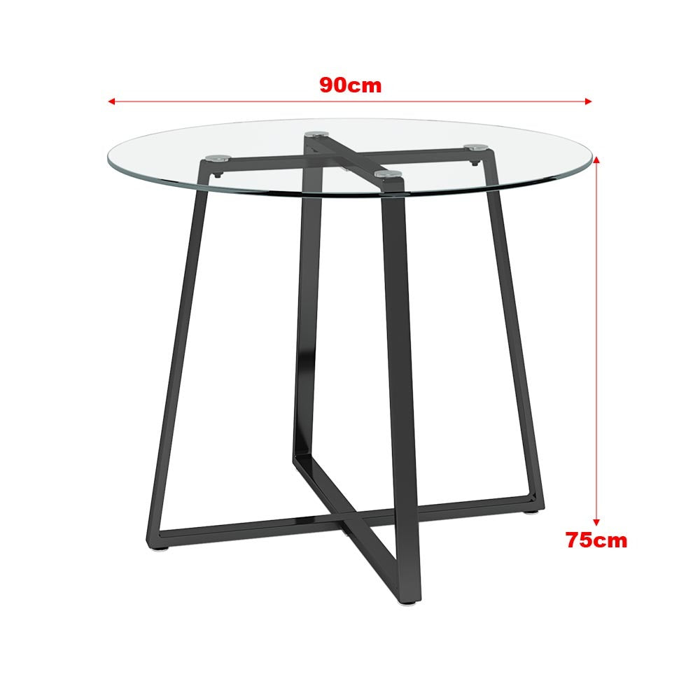 Black Modern Round Dining Table with Tempered Glass Top