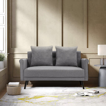 Grey Upholstered Loveseat with Rolled Arms