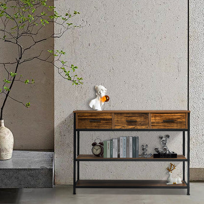 Vintage Console Table with Drawers and Shelves