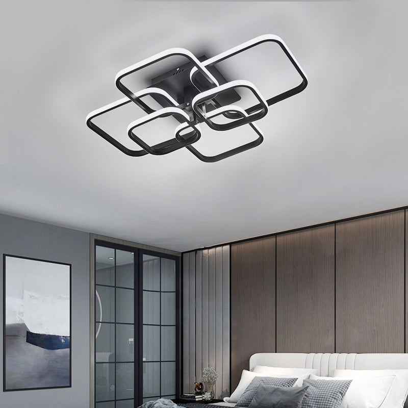 Modern Square LED Ceiling Lamp Chandelier Light, Black Frame6 Head Cool White