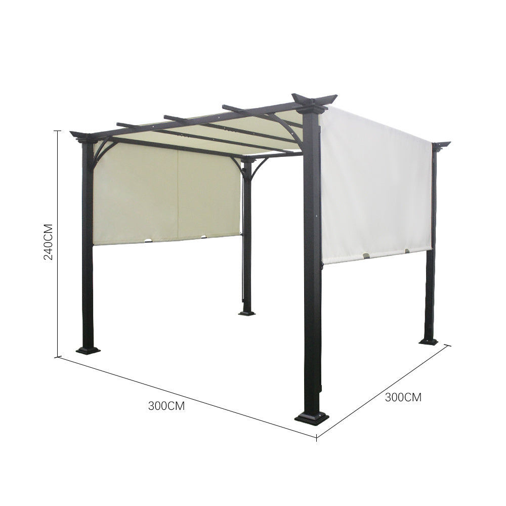 Black Outdoor Patio Pergola with Beige Retractable Canopy