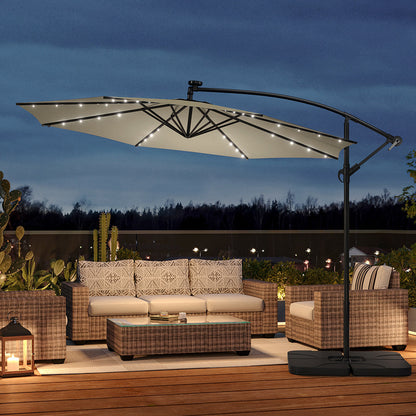 3M Large Garden Hanging LED Parasol Cantilever Sun Shade Banana Umbrella with Petal Base, Beige