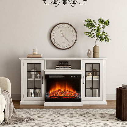 24 Inch LED Electric Fireplace 3 Flame Colours with White TV Stand