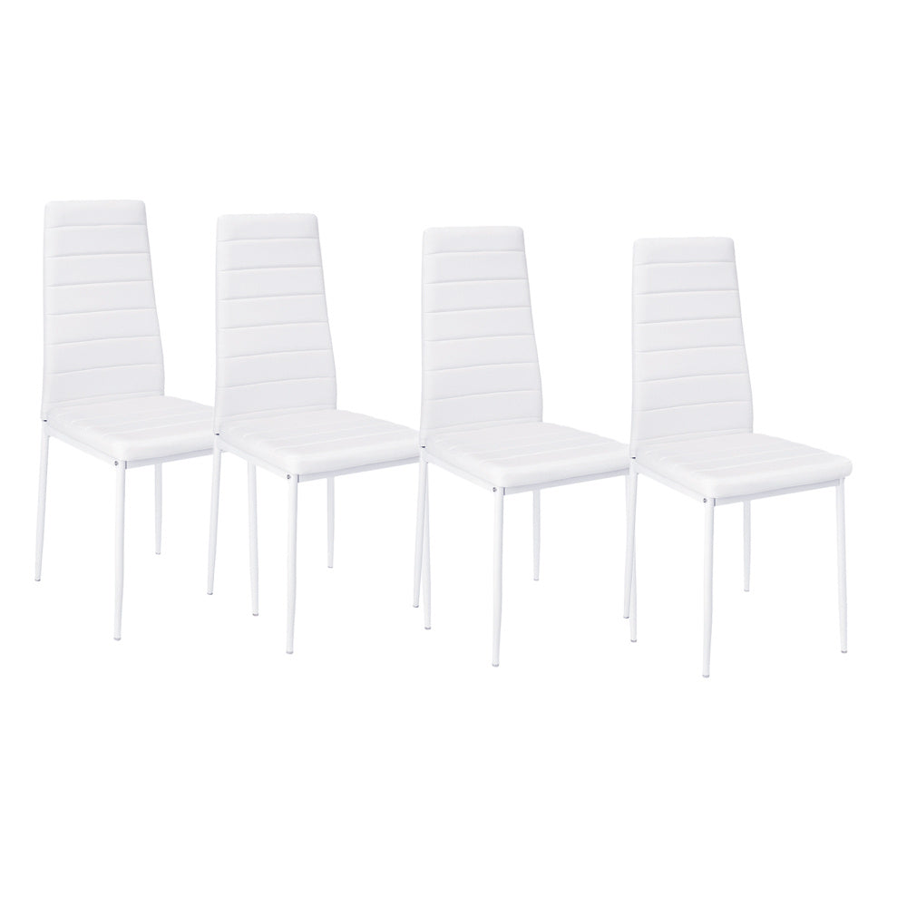 Set of 4 PU Leather Padded Seat Metal Legs Dining Chair White