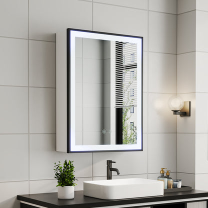 Single Door Fog Free Black Edge LED Bathroom Mirror Cabinet