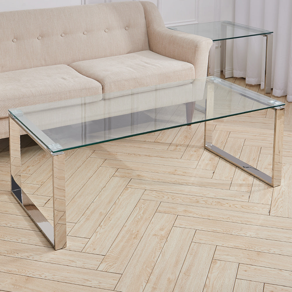 Widen Tempered Glass Console Table with Chrome Stainless Legs