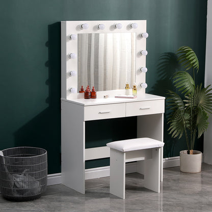 White Hollywood Dressing Table Set with Large Lighted Mirror