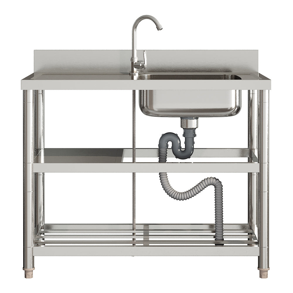 Silver Stainless Steel Kitchen Compartment Sink with Shelves