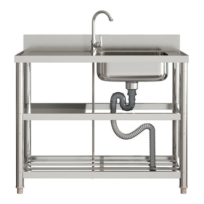 Silver Stainless Steel Kitchen Compartment Sink with Shelves