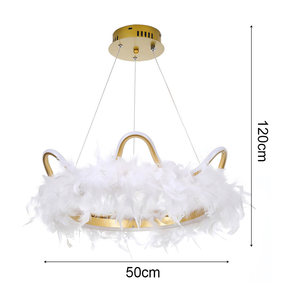 White and Gold Feather LED Pendant White Light