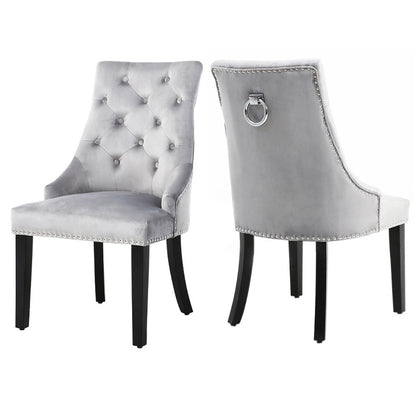 Set of 2 Tufted Velvet Buttoned Dining Chair, Light Grey