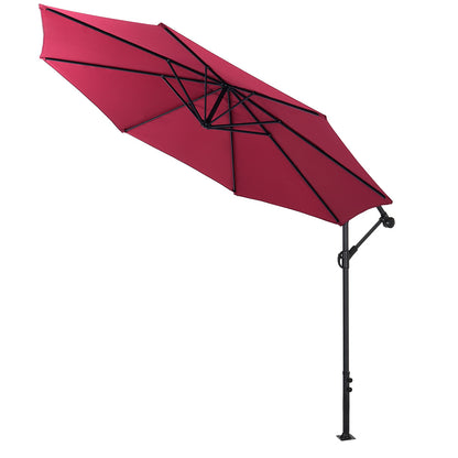 3M Banana Parasol Patio Umbrella Sun Shade Shelter with Fanshaped Base, Wine Red