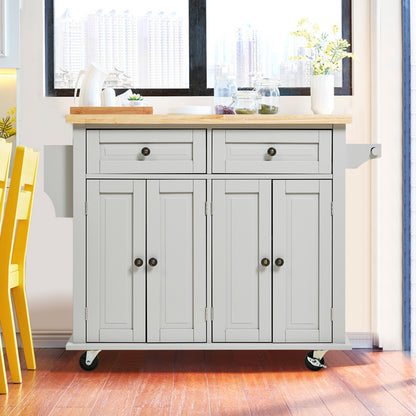 Rolling Wooden Kitchen Island Cart with Storage Cabinet