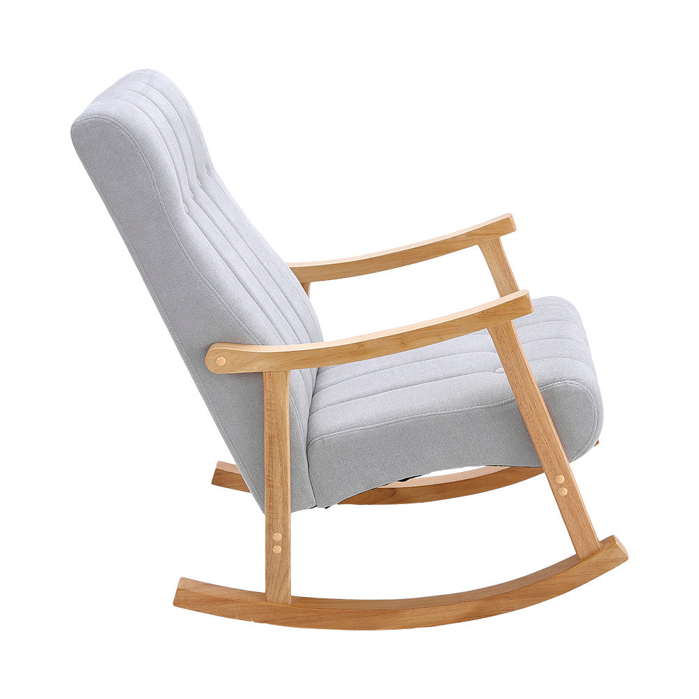 Light Grey Velvet Upholstered Tufting Rocking Chair with Rubberwood Frame