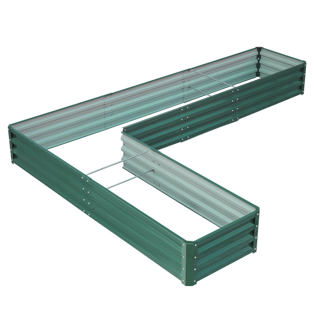 Dark Green L-Shaped Galvanized Steel Raised Garden Bed