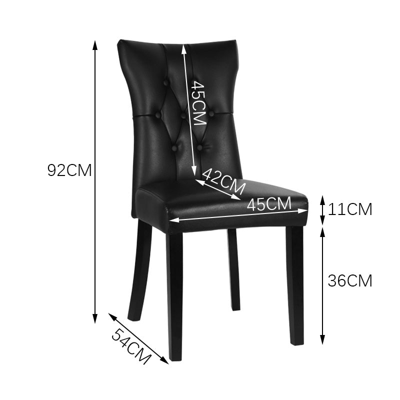 Two black PU leather dining chairs with buttons