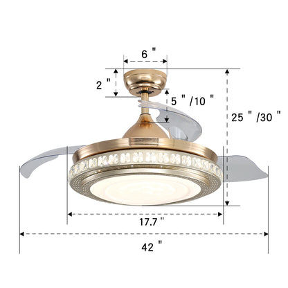 42 Inch Ceiling Fan Blade Light Chandelier Lamp +Remote Control, Golden