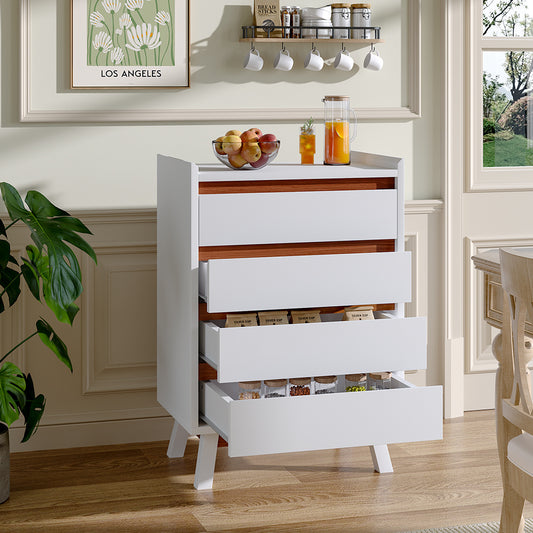 White 4 Tier Bedroom Chest Storage Cabinet,60cm