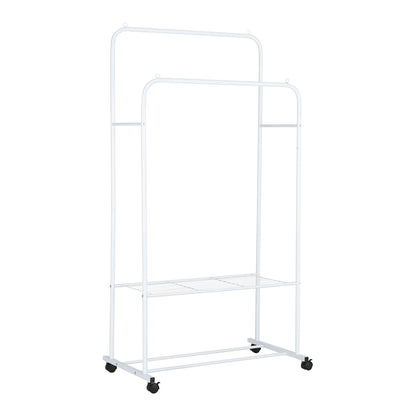 Rolling Clothes Rail Garment Rack Double Bar Clothing Shelf