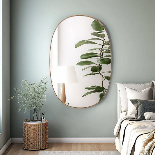 Gold Oval Metal Framed Wall Mirror Decorative