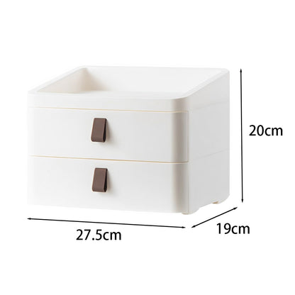 White Desktop Plastic Two Tier Drawer Organizer