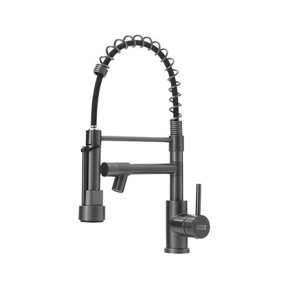 Grey Stainless Steel Kitchen Faucet with Pull Down Spring Spout Single Hole Faucet Grey