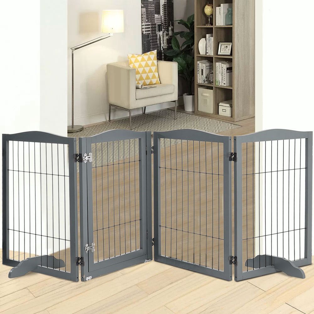 Grey 224cm 4 Panel Wooden Folding Pet Playpen