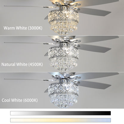 52 Inch Chandelier Ceiling Fan Light with 5 Blades and Remote Control, Chrome