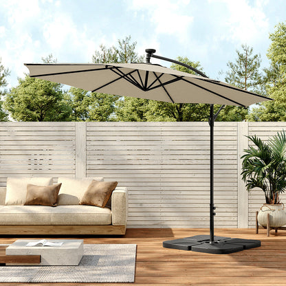 3M Large Garden Hanging LED Parasol Cantilever Sun Shade Banana Umbrella with Petal Base, Beige