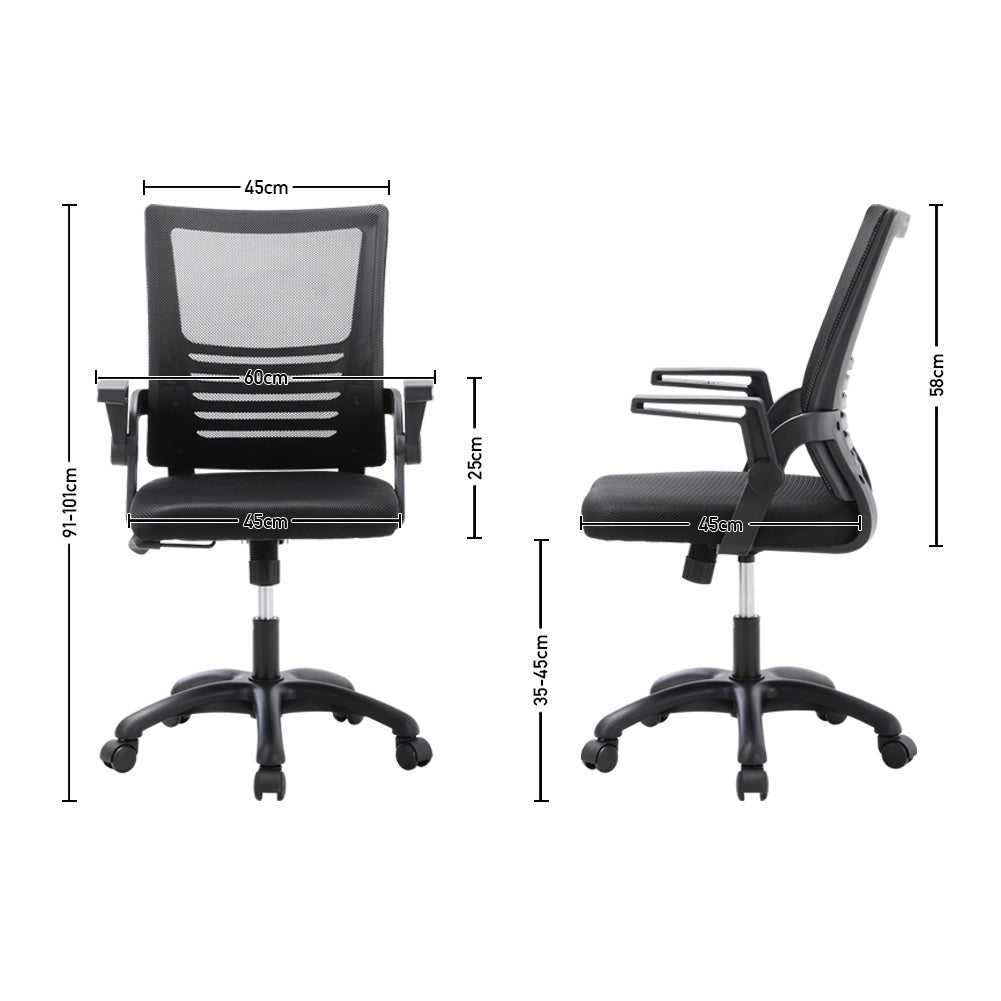 Mesh Office Chair Ergonomic Design with Black Flip up Armrests, Black